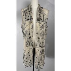 Coldwater Creek Boho Kimono Vest Sheer BlackIvory Floral Whimsigoth Artistry OS